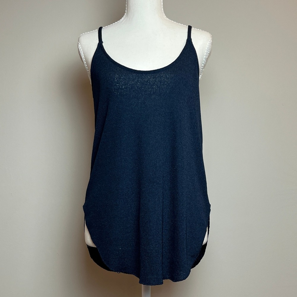 Zara Trafaluc Womens S Black Y2K Longline Tunic Tank Top Side Slit Scoop Neck